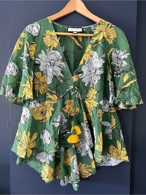 Alexis Green Floral Top - Yellow & White Bloom